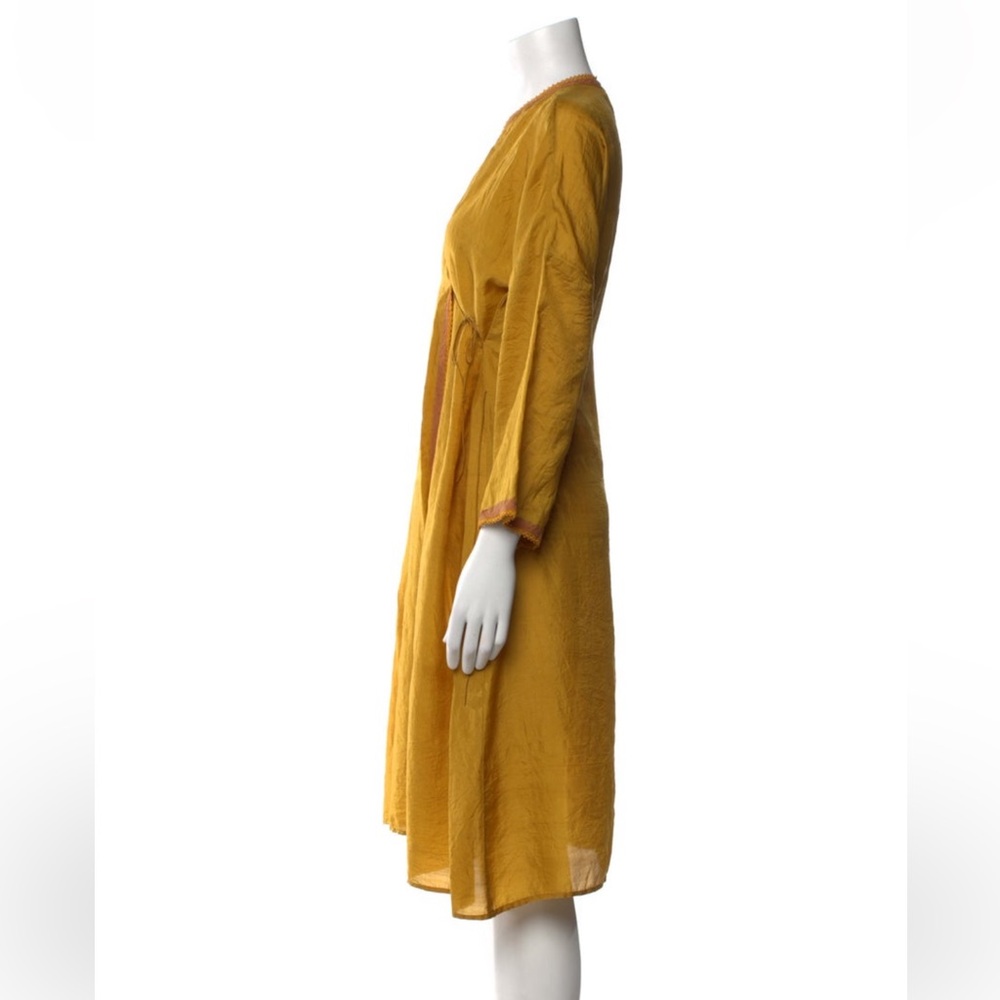 Dosa Silk Mustard Midi Dress with Long Sleeves - Picture 2 of 3